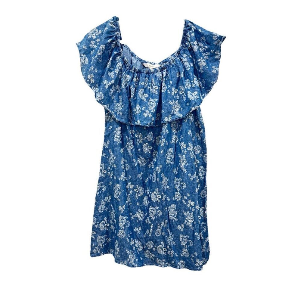 Women’s Numph Anthropologie Dress Off Shoulder Flare Blue Floral Size 38 US 8